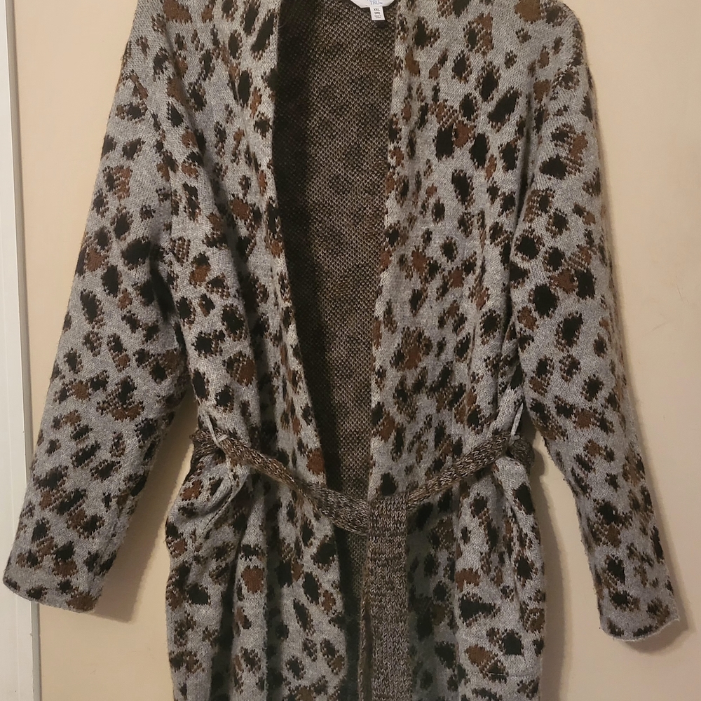 Leopard Print Open Cardigan with Belt